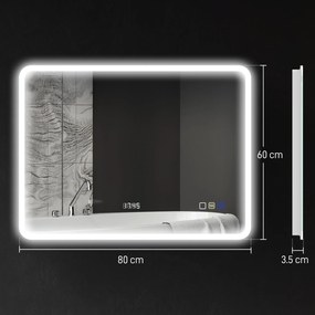 HOMCOM Oglindă de Baie cu Lumină LED 80x60 cm cu Bluetooth 3 Culori de Lumină Funcție Antiabur Funcție de Memorie IP44  | Aosom Romania
