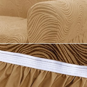 Set 2 Huse elastice pentru fotolii, cu volanas si model Jacquard Bej in dungi