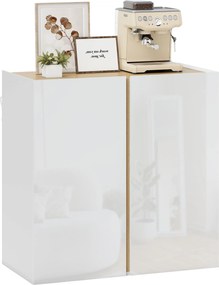 HOMCOM Bufet cu finisaj lucios, mobilier de depozitare cu 2 uși cu închidere amortizată și raft reglabil, 80x40x80cm, alb | Aosom Romania