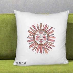 Perna Decorativa Soare Roz Tribal, 40x40 cm, Alb Pufos, Husa Detasabila, Perna Inclusa, BEKZ®