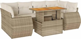 vidaXL Set canapele de grădină, 7 piese, cu perne, bej, poliratan