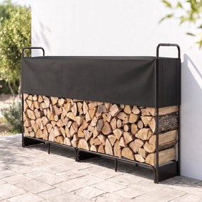 Outsunny Suport Lemne de Foc Interior și Exterior din Oțel Galvanizat cu Husă Oxford, 500 kg, 260x38x118 cm, Negru | Aosom Romania