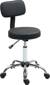 HOMCOM Taburet cu Roți, Rotativ 360°, Reglabil pe Înălțime, Piele Ecologică, Metal, 46x51x78-93 cm, Negru | Aosom Romania