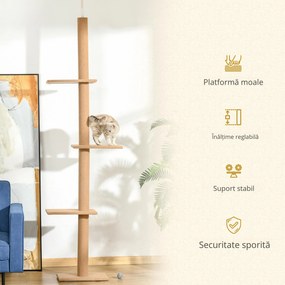 PawHut Coloană de Zgâriat Reglabilă pe 4 Nivele, Tapițată, 43x27x228-260cm, Gri | Aosom Romania