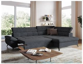 Canapea colțar extensibilă în L MARANO, dreapta, neagră