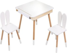 Set pentru copii reglabil BUNNY, masă și 2 scaune, alb/maro ELIS design