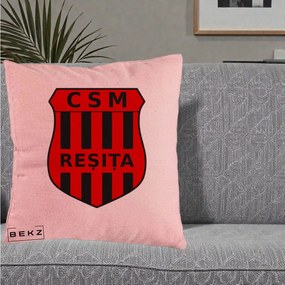 Perna Personalizata CSM Resita Fotbal, 40x40 cm, Roz, Husa Detasabila, Perna Inclusa, BEKZ®
