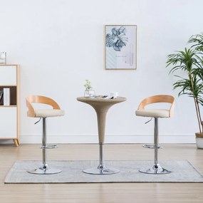 283147 vidaXL Scaune de bar, 2 buc., crem, piele ecologică și lemn curbat