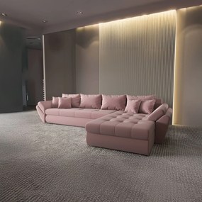 Colțar extensibil dumonde cu ladă de depozitare si sezut confortabil din spuma high-density, Loana XL Royal Roz II 335x185 cm