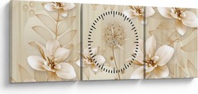 Tablou - Compoziție flori aurii (cu ceas) (90x30 cm)