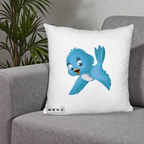 Perna Decorativa Pui de Pasare Albastru, 40x40 cm, Alb Pufos, Husa Detasabila, Perna Inclusa, BEKZ®