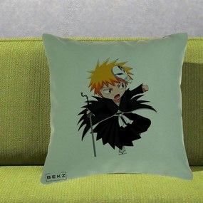 Perna Personalizata Bleach Ichigo Chibi cu Masca, 40x40 cm, Verde, Husa Detasabila, Perna Inclusa, BEKZ®