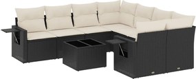 vidaXL Set mobilier de grădină cu perne, 9 piese, negru, poliratan