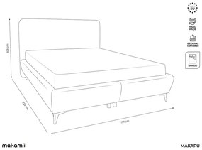 Pat matrimonial gri închis tapițat cu spațiu de depozitare cu somieră 160x200 cm Makapu – Makamii