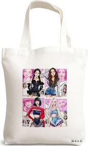 Sacosa de Panza pentru Cumparaturi, Geanta Tote, model Blackpink 7, 38x34.5 cm, Alba, BEKZ®