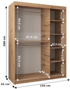 Dulap de haine 150 cm Verika 1 150 (alb + negru). 1063702