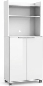 Dulap Multifunctional Adore Diamond, 2 usi, 6 rafturi, cu rotile, Alb Lucios, 73 x 172 x 36 cm