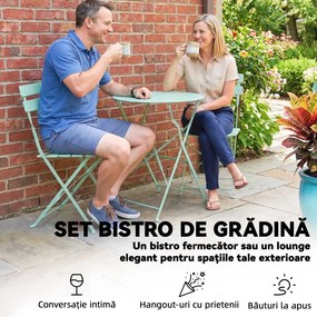 Outsunny Set Grădină Bistro: Masă Rotundă și Scaune Pliabile pentru 2, Verde Deschis. | Aosom Romania