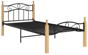 324912 vidaXL Cadru de pat, negru, 100x200 cm, metal și lemn masiv stejar