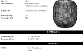 Vas decorativ design LUX realizat manual din sticla Varese S gri