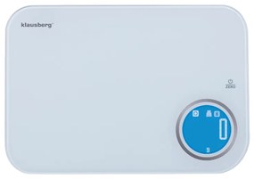 Cantar de bucatarie Klausberg KB 7938, 5 Kg, Bluetooth, Aplicatie mobila, LCD, Tare, 4 indicatori, Lichide, Indicatori, Alb/albastru