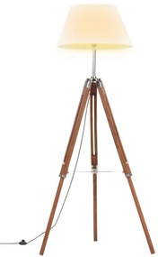 vidaXL Lampă de podea trepied, maro miere și alb, 141 cm, lemn de tec