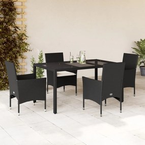 3278539 vidaXL Set mobilier de grădină cu perne 5 piese negru poliratan&sticlă