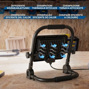 HOMCOM Lampă de Lucru LED, Portabilă și Rezistentă la Intemperii, 25,5x16x25,5 cm, Negru | Aosom Romania