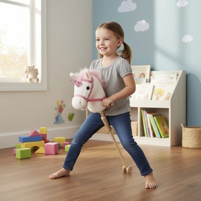 AIYAPLAY Căluț unicorn pe băț pentru copii 24 luni+, cu sunete realiste și roți, 95x25x27 cm, alb | Aosom Romania