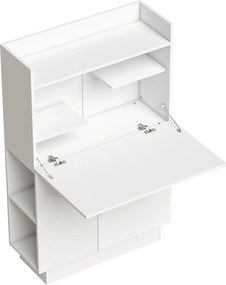 HOMCOM Birou pliant pentru calculator, birou pentru calculator cu blat rabatabil, rafturi și dulap, 80x30x128cm, alb | Aosom Romania