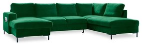 Canapea extensibilă din catifea în formă de „U” cu șezlong pe partea dreaptă Miuform Lofty Lilly, verde