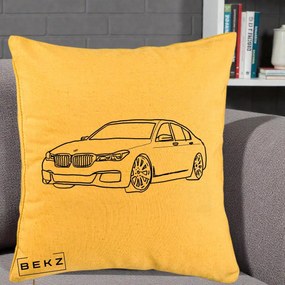 Perna Personalizata BMW Seria 7 Linie Minimalista, 40x40 cm, Galben, Husa Detasabila, Perna Inclusa, BEKZ®