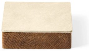Cutie de depozitare crem-în culoare naturală din lemn și din piele ecologică cu capac, decorativă 11x11x3,5 cm Square Nupo – LIND DNA