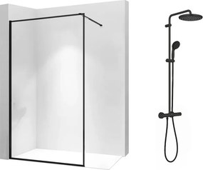Pachet paravan dus Walk-In Rea Bler-1 negru 70x195 cm si coloana de dus Grohe Vitalio Start negru