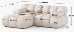 Coltar modular dreapta 3 locuri, Bellis, Micadoni Home, BL, 188x155x70 cm, catifea, bej deschis