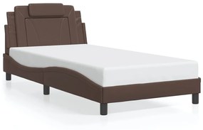 3214003 vidaXL Cadru de pat cu lumini LED, maro, 100x200 cm, piele ecologică