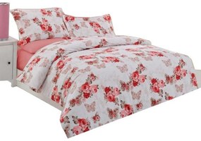 Lenjerie pat CASA GINO® Spring Roses, bumbac satinat, 4 piese,cearceaf 200X240, fata pilota 180X240, 2 X fete perna 50X70