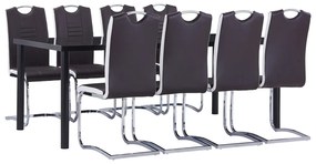 3053168 vidaXL Set mobilier de bucătărie, 9 piese, maro, piele ecologică