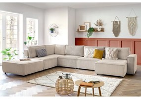 Colțar crem cu tapițerie din catifea reiată (cu colț pe partea stângă /în formă de "U") Nihad modular – Bobochic Paris