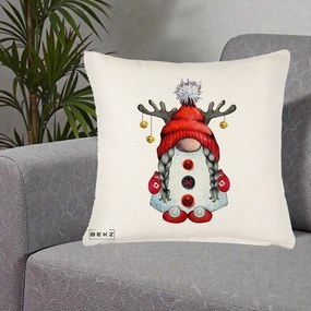 Perna Decorativa Pitic Gnom Craciun cu Coarne de Ren, 40x40 cm, Crem Reliefat, Husa Detasabila, Perna Inclusa, BEKZ®