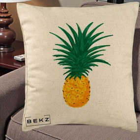Perna Decorativa Ananas Tropical, 40x40 cm, Bej, Husa Detasabila, Perna Inclusa, BEKZ®