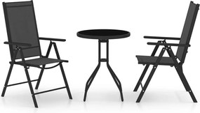 vidaXL Set mobilier bistro, 3 piese, negru, aluminiu și textilenă