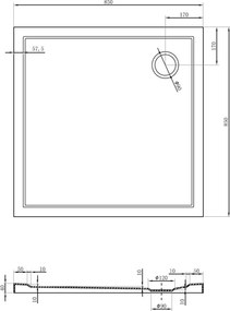 Mexen Flow cadă de duș pătrată slim 85 x 85 cm, negru mat - 46S708585