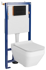 Set vas wc suspendat Crea Square cu capac soft close, rezervor incastrat Tech Line Opti si clapeta negru mat