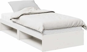 vidaXL Pat de zi cu saltea, alb, 90x200 cm, lemn masiv pin