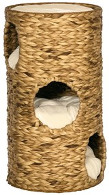 PawHut Loc de retragere pentru pisici cu 3 niveluri, 3 intrări, design boho, inclusiv pernă, 40 cm x 40 cm x 73 cm, maro deschis + crem | Aosom Romania