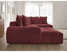 Colțar burgundy extensibil/cu spațiu de depozitare cu tapițerie din chenille (cu colț pe partea dreaptă/în formă de "U") Everest – Bobochic Paris