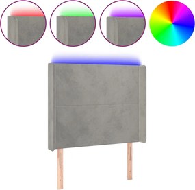 vidaXL Tăblie de pat cu LED, gri deschis, 103x16x118/128 cm, catifea
