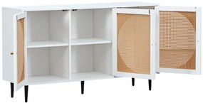 Comodă modernă cu 3 uși din ratan și mânere din metal, Alb | Aosom Romania