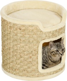 PawHut Ansamblu de Zgâriat pentru Pisici, 37 cm, 2 Niveluri, cu Ascunzătoare și Sfoară din Sisal, până la 5 kg, Kaki | Aosom Romania